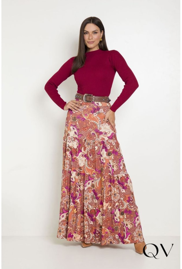 SAIA LONGA ESTAMPADA CARAMELO - LEKAZIS SAIA LONGA ESTAMPADA CARAMELO - LEKAZIS