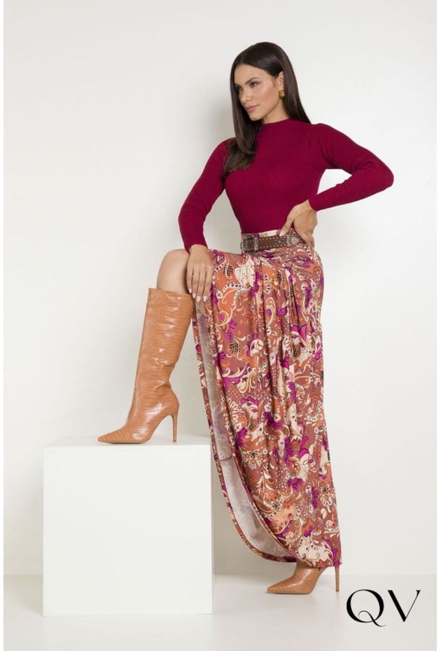 SAIA LONGA ESTAMPADA CARAMELO - LEKAZIS SAIA LONGA ESTAMPADA CARAMELO - LEKAZIS