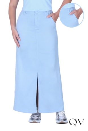 SAIA LONGA FENDA JEANS COLOR AZUL - HAPUK