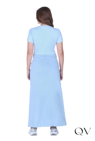 SAIA LONGA FENDA JEANS COLOR AZUL - HAPUK