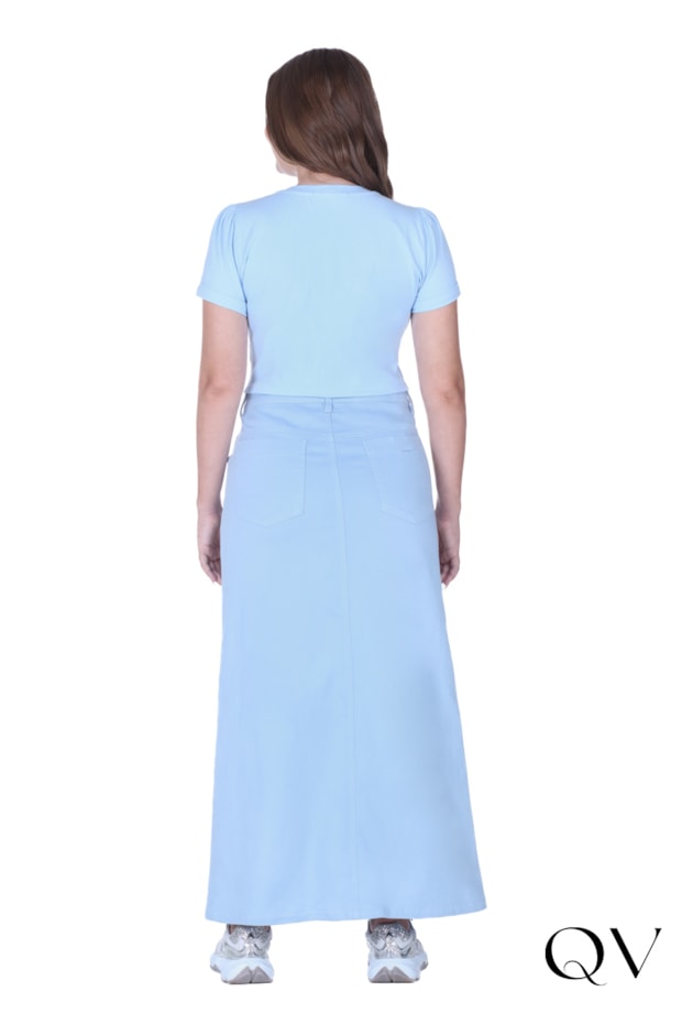 SAIA LONGA FENDA JEANS COLOR AZUL - HAPUK