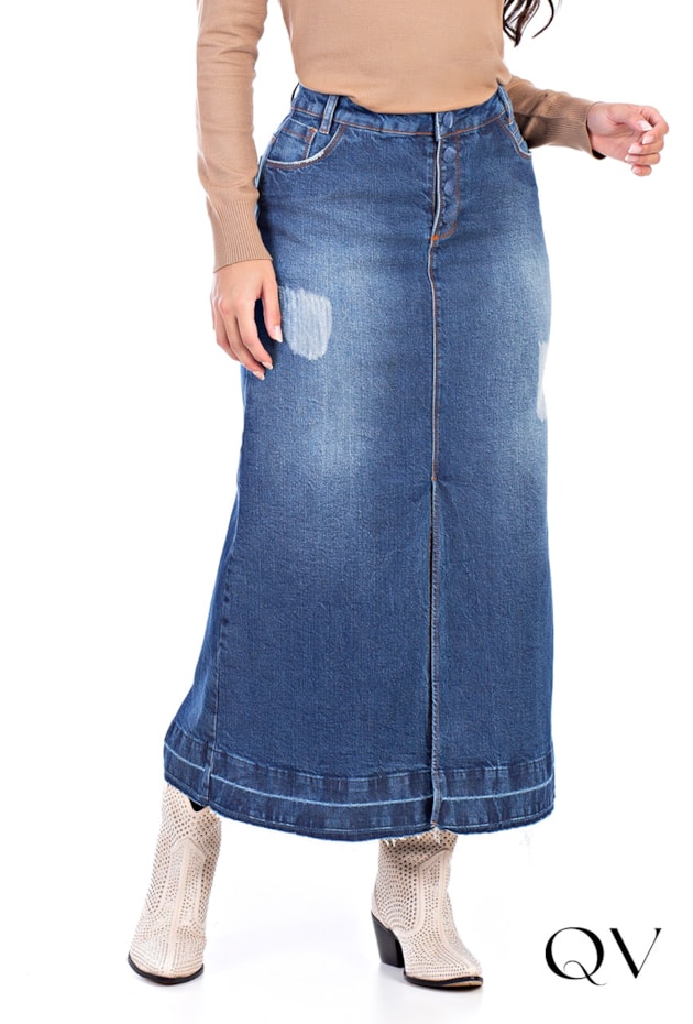SAIA LONGA JEANS COM FENDA FRONTAL - HAPUK SAIA LONGA JEANS COM FENDA FRONTAL - HAPUK
