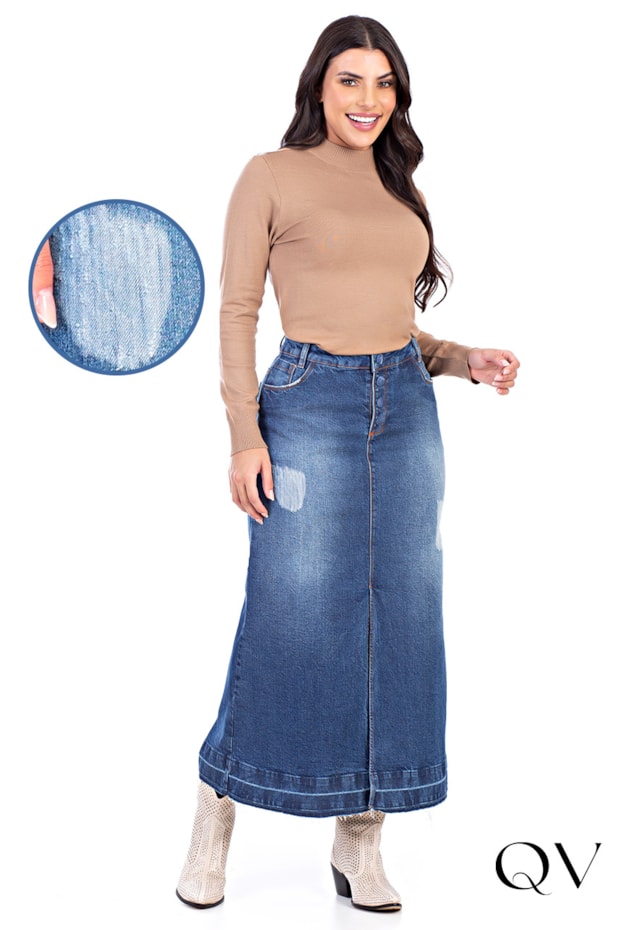 SAIA LONGA JEANS COM FENDA FRONTAL - HAPUK SAIA LONGA JEANS COM FENDA FRONTAL - HAPUK