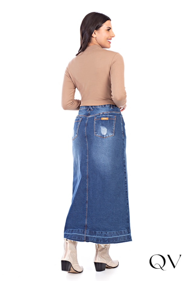 SAIA LONGA JEANS COM FENDA FRONTAL - HAPUK SAIA LONGA JEANS COM FENDA FRONTAL - HAPUK