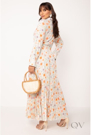 SAIA LONGA PLISSADA EM TOQUE DE SEDA FLORAL - LEKAZIS