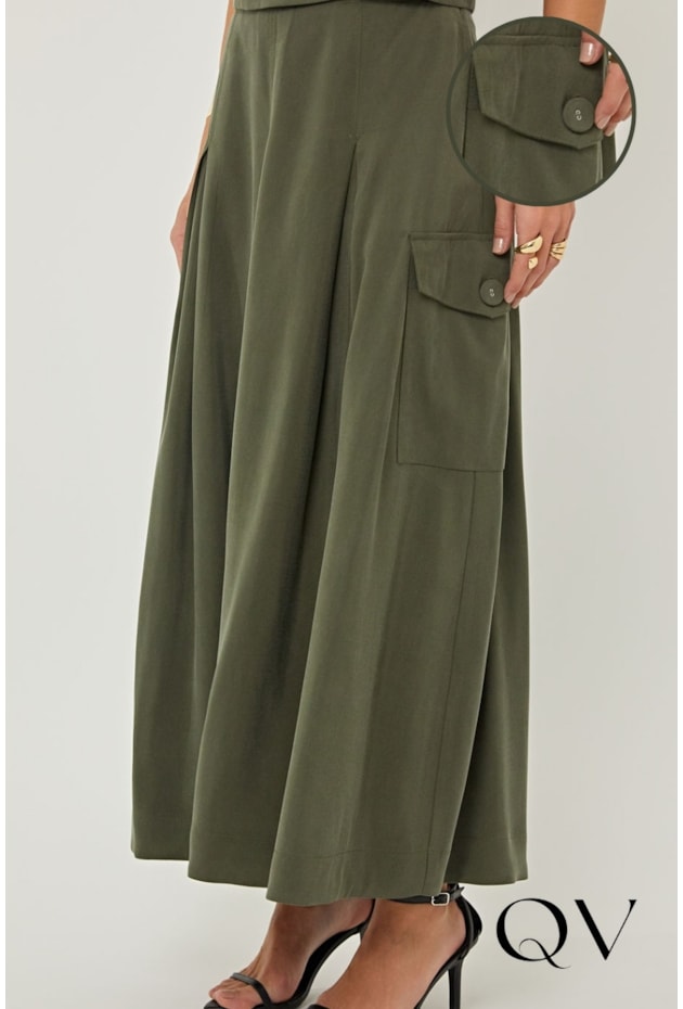 SAIA LONGUETE EM ALFAIATARIA VERDE - LINDA DE MORRER SAIA LONGUETE EM ALFAIATARIA VERDE - LINDA DE MORRER