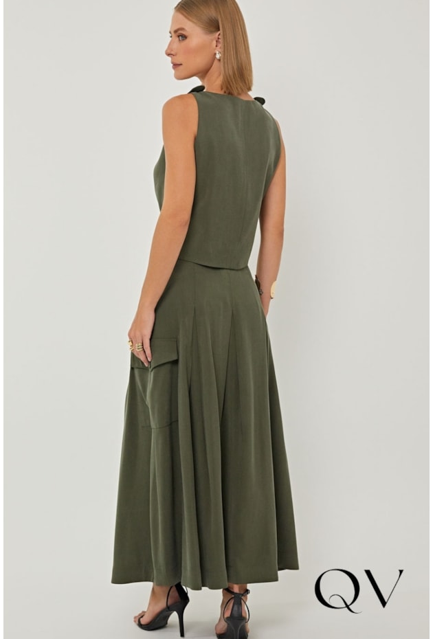 SAIA LONGUETE EM ALFAIATARIA VERDE - LINDA DE MORRER SAIA LONGUETE EM ALFAIATARIA VERDE - LINDA DE MORRER