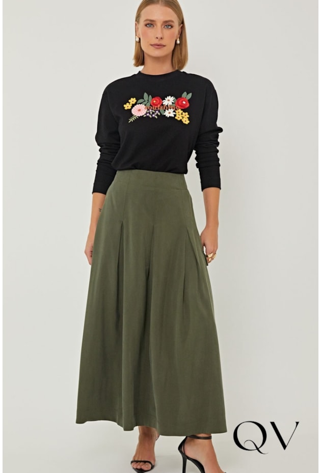 SAIA LONGUETE EM ALFAIATARIA VERDE - LINDA DE MORRER SAIA LONGUETE EM ALFAIATARIA VERDE - LINDA DE MORRER