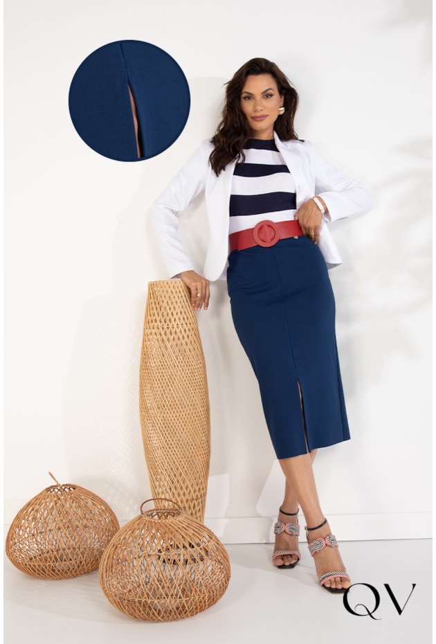 SAIA MALHA FENDA FRONTAL MARINHO - LEKAZIS SAIA MALHA FENDA FRONTAL MARINHO - LEKAZIS