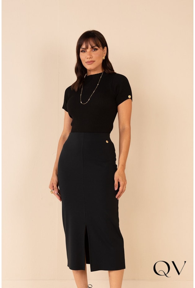 SAIA MALHA FENDA FRONTAL PRETO - LEKAZIS