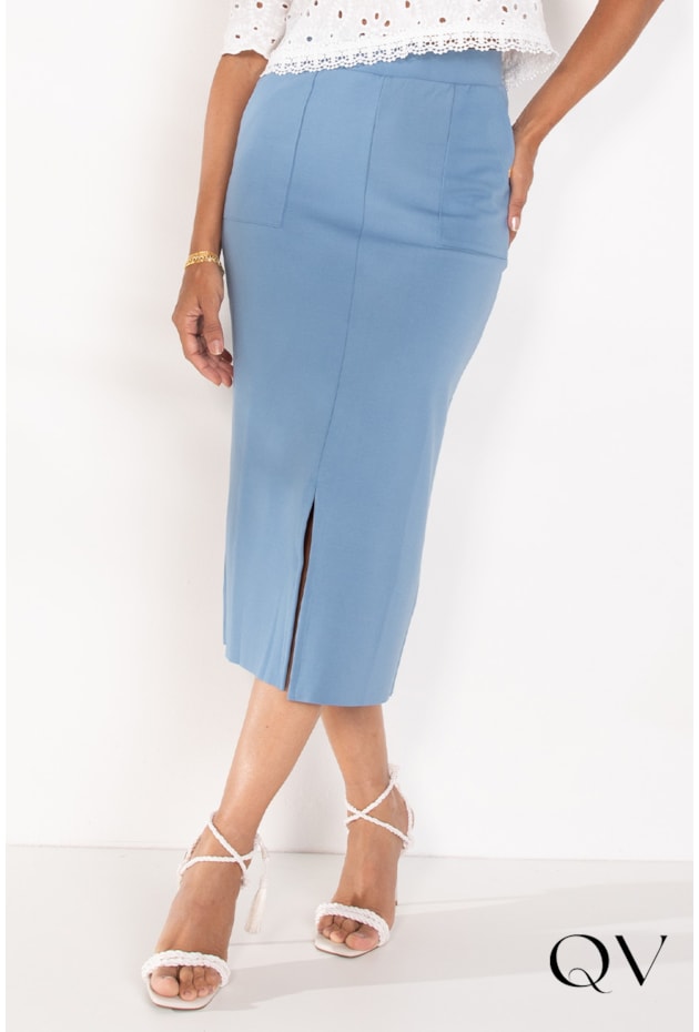 SAIA MALHA MAXI BOLSOS AZUL DENIM - LEKAZIS SAIA MALHA MAXI BOLSOS AZUL DENIM - LEKAZIS