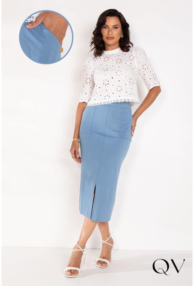 SAIA MALHA MAXI BOLSOS AZUL DENIM - LEKAZIS SAIA MALHA MAXI BOLSOS AZUL DENIM - LEKAZIS