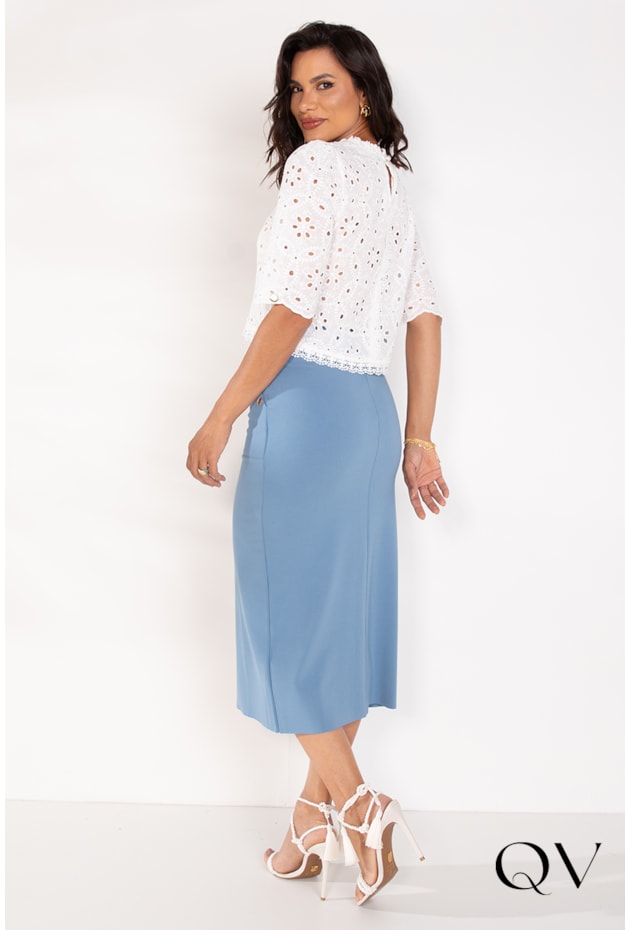 SAIA MALHA MAXI BOLSOS AZUL DENIM - LEKAZIS SAIA MALHA MAXI BOLSOS AZUL DENIM - LEKAZIS