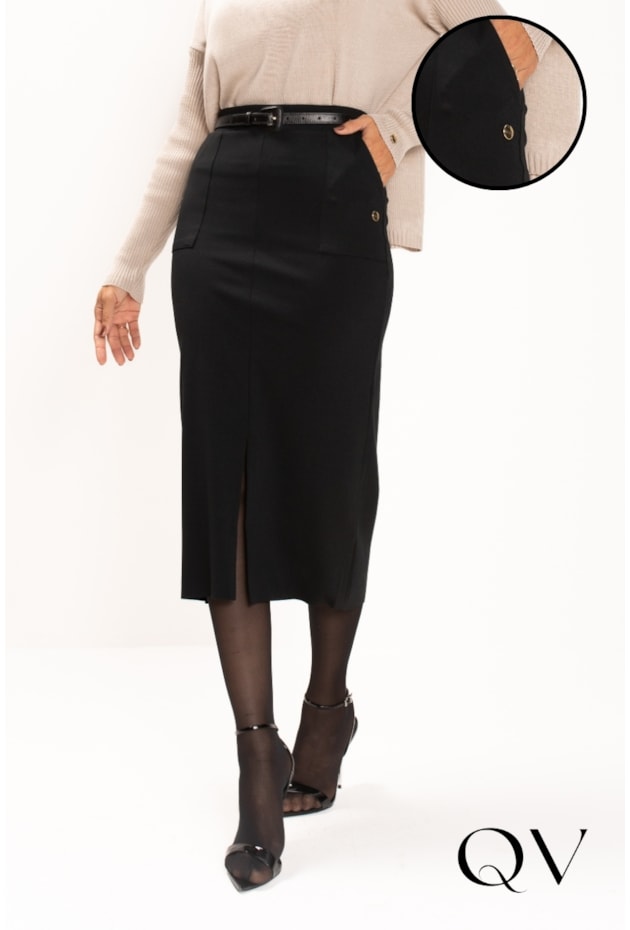 SAIA MALHA MAXI BOLSOS PRETO - LEKAZIS