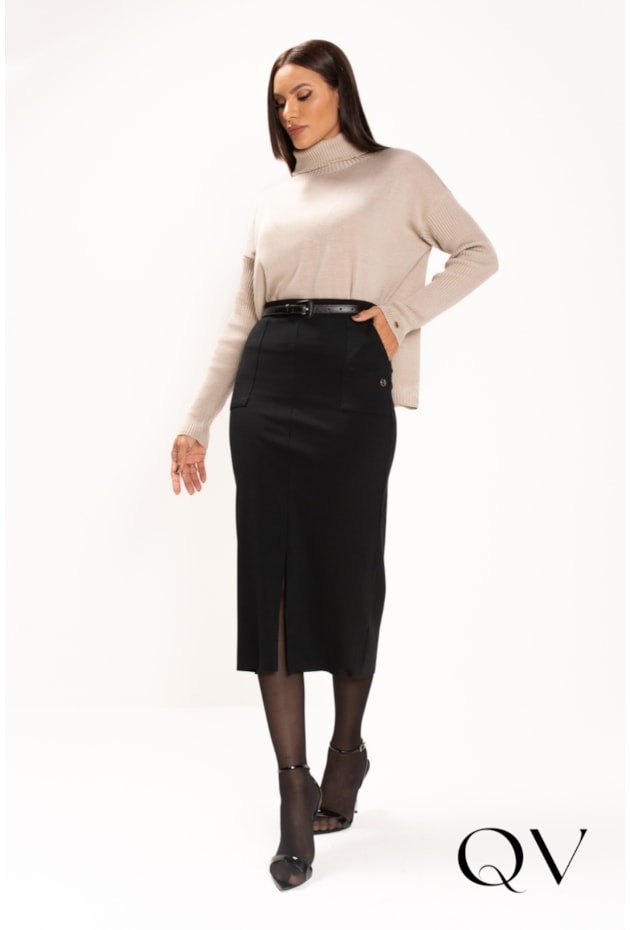 SAIA MALHA MAXI BOLSOS PRETO - LEKAZIS