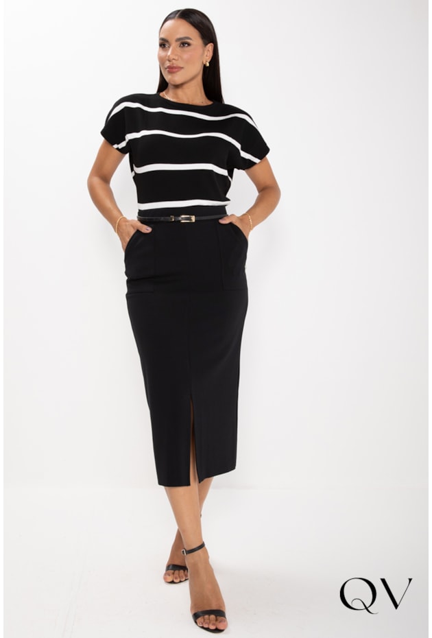 SAIA MALHA MAXI BOLSOS PRETO - LEKAZIS SAIA MALHA MAXI BOLSOS PRETO - LEKAZIS