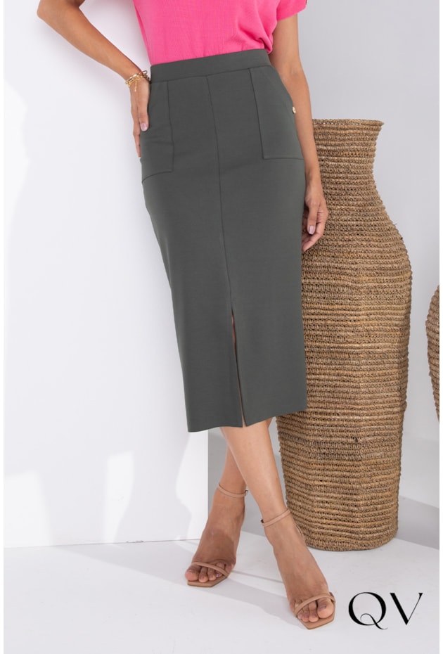 SAIA MALHA MAXI BOLSOS VERDE MILITAR - LEKAZIS