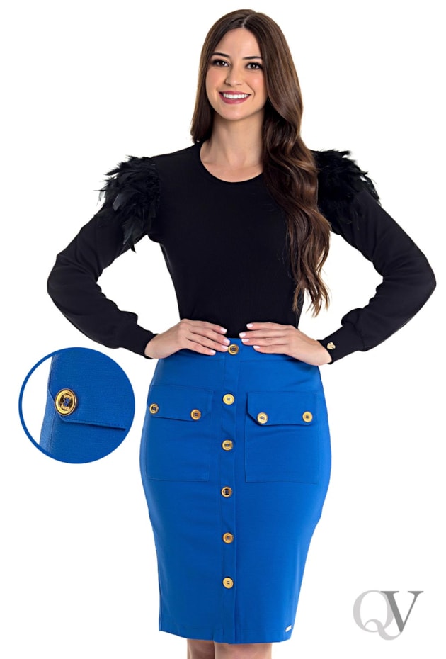 SAIA MALHA PONTO ROMA COM BOTÕES AZUL - HAPUK SAIA MALHA PONTO ROMA COM BOTÕES AZUL - HAPUK