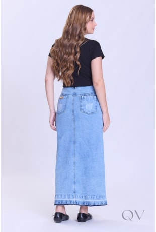 SAIA MAXI MIDI COM FENDA FRONTAL EM JEANS CLARO - HAPUK