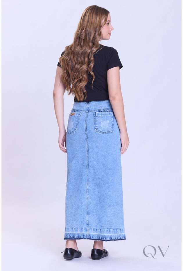 SAIA MAXI MIDI COM FENDA FRONTAL EM JEANS CLARO - HAPUK