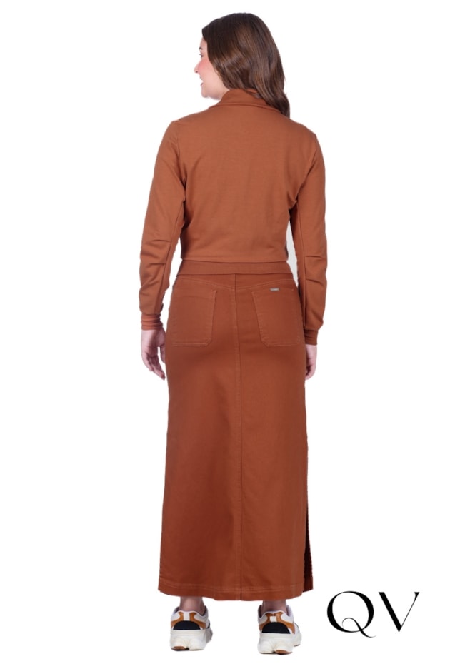 SAIA MAXI MIDI EM JEANS COLOR E MOLECOTTON CARAMELO