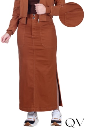 SAIA MAXI MIDI EM JEANS COLOR E MOLECOTTON CARAMELO