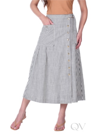 SAIA MAXI MIDI EM JEANS LISTRADO PRETO - HAPUK