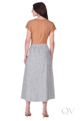 SAIA MAXI MIDI EM JEANS LISTRADO PRETO - HAPUK