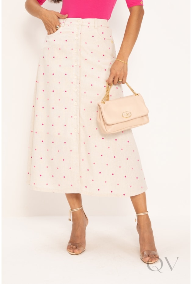 SAIA MAXI MIDI EM LINHO BORDADO POÁ - LEKAZIS