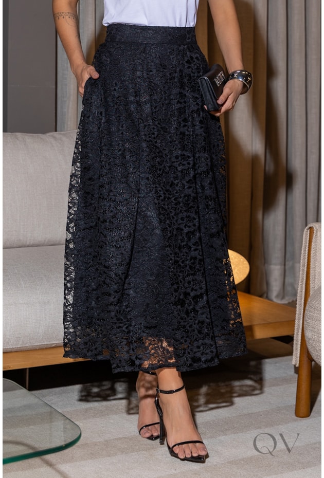 SAIA MAXI MIDI EM RENDA PRETO - LUZIA FAZZOLLI