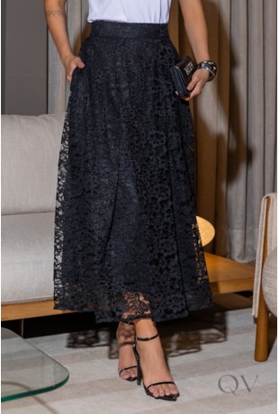 SAIA MAXI MIDI EM RENDA PRETO - LUZIA FAZZOLLI