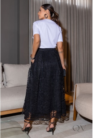 SAIA MAXI MIDI EM RENDA PRETO - LUZIA FAZZOLLI