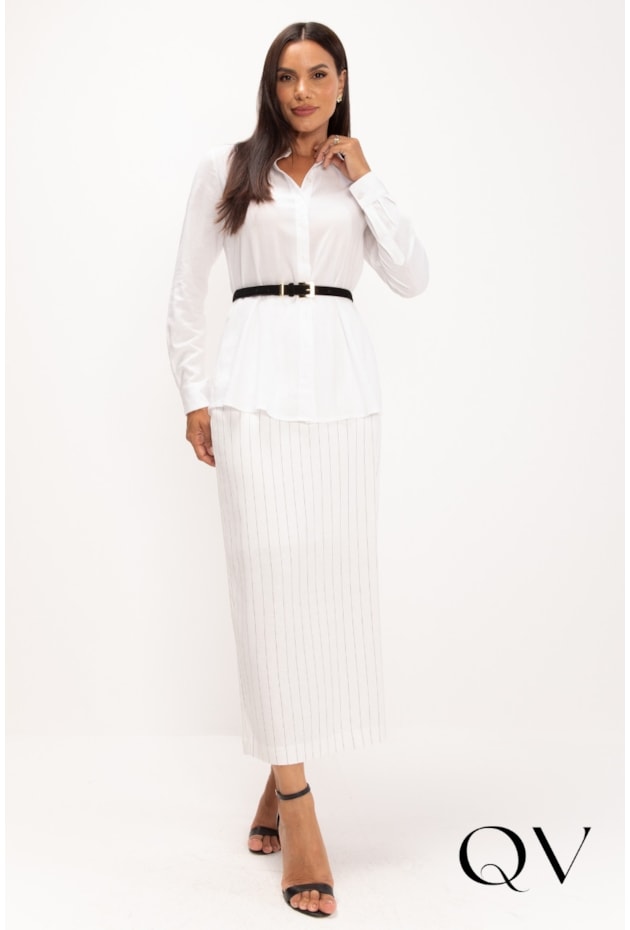 SAIA MAXI MIDI EM RISCAS DE GIZ OFF WHITE - LEKAZIS