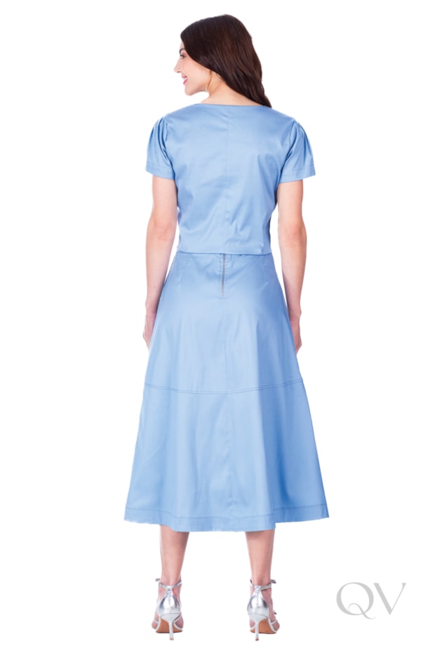 SAIA MAXI MIDI EM TECIDO PLANO AZUL - HAPUK