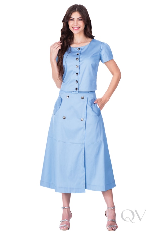 SAIA MAXI MIDI EM TECIDO PLANO AZUL - HAPUK