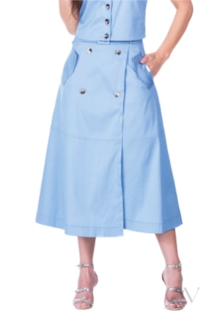 SAIA MAXI MIDI EM TECIDO PLANO AZUL - HAPUK