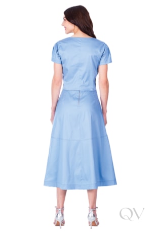 SAIA MAXI MIDI EM TECIDO PLANO AZUL - HAPUK