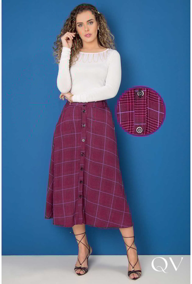 SAIA MAXI MIDI EVASÊ PIED POULE XADREZ PINK - PURO SHARMY SAIA MAXI MIDI EVASÊ PIED POULE XADREZ PINK - PURO SHARMY