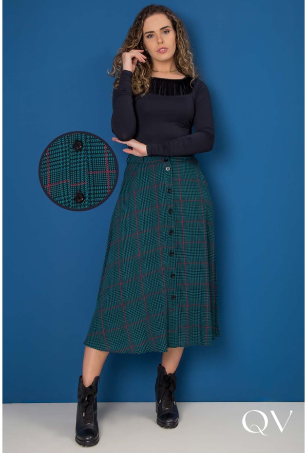 SAIA MAXI MIDI EVASÊ PIED POULE XADREZ VERDE - PURO SHARMY SAIA MAXI MIDI EVASÊ PIED POULE XADREZ VERDE - PURO SHARMY