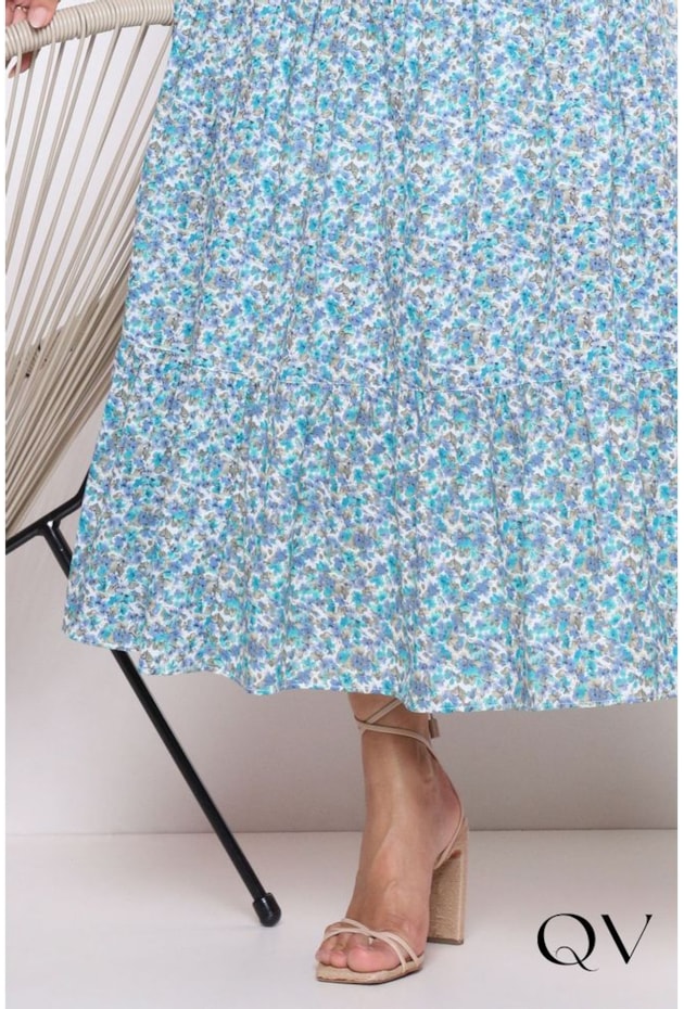 SAIA MAXI MIDI GODÊ FLORAL AZUL - LEKAZIS