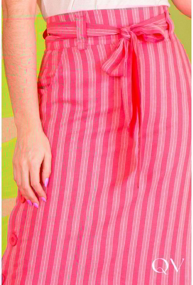 SAIA MAXI MIDI LINHO LISTRADA PINK - PURO SHARMY SAIA MAXI MIDI LINHO LISTRADA PINK - PURO SHARMY