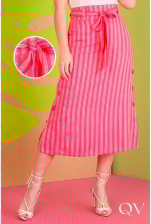 SAIA MAXI MIDI LINHO LISTRADA PINK - PURO SHARMY