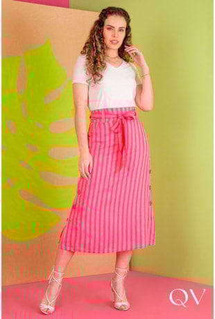 SAIA MAXI MIDI LINHO LISTRADA PINK - PURO SHARMY