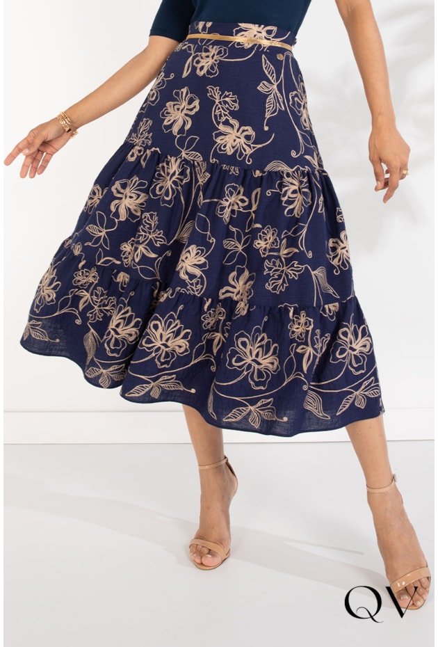 SAIA MIDI BORDADO SANTORINI MARINHO - LEKAZIS SAIA MIDI BORDADO SANTORINI MARINHO - LEKAZIS