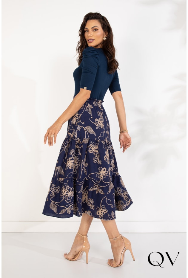 SAIA MIDI BORDADO SANTORINI MARINHO - LEKAZIS SAIA MIDI BORDADO SANTORINI MARINHO - LEKAZIS