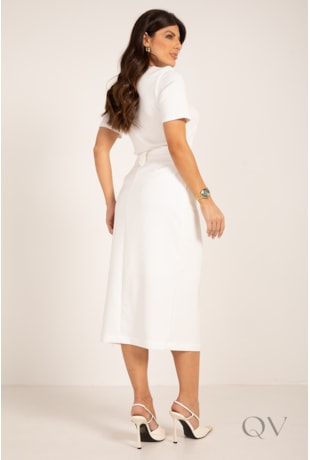 SAIA MIDI CLÁSSICA COM FENDA EM ALFAIATARIA OFF WHITE - LEKAZIS