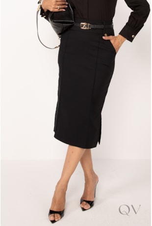 SAIA MIDI COM BOLSO EM ALFAIATARIA PRETO - LEKAZIS