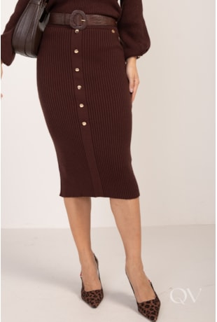 SAIA MIDI COM BOTÕES EM TRICOT MARROM - LEKAZIS