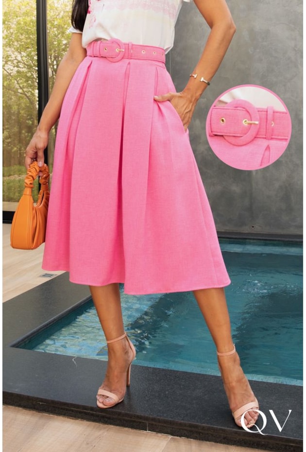 SAIA MIDI COM CINTO ROSA - JANY PIM SAIA MIDI COM CINTO ROSA - JANY PIM