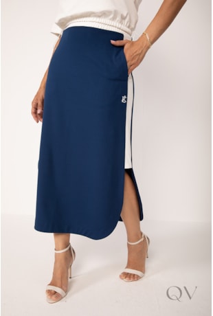 SAIA MIDI COM FENDA EM MALHA PONTO ROMA OFF E MARINHO - LEKAZIS